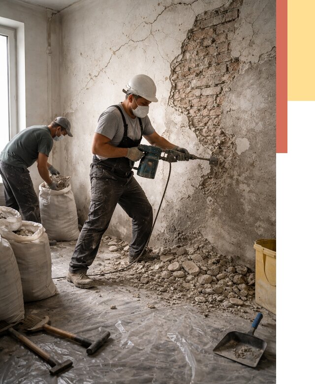 Демонтаж штукатурки со стен в Кирово-чепецке от 7829 руб/м² — быстро и недорого | ОТДЕЛОЧНИК-Крв