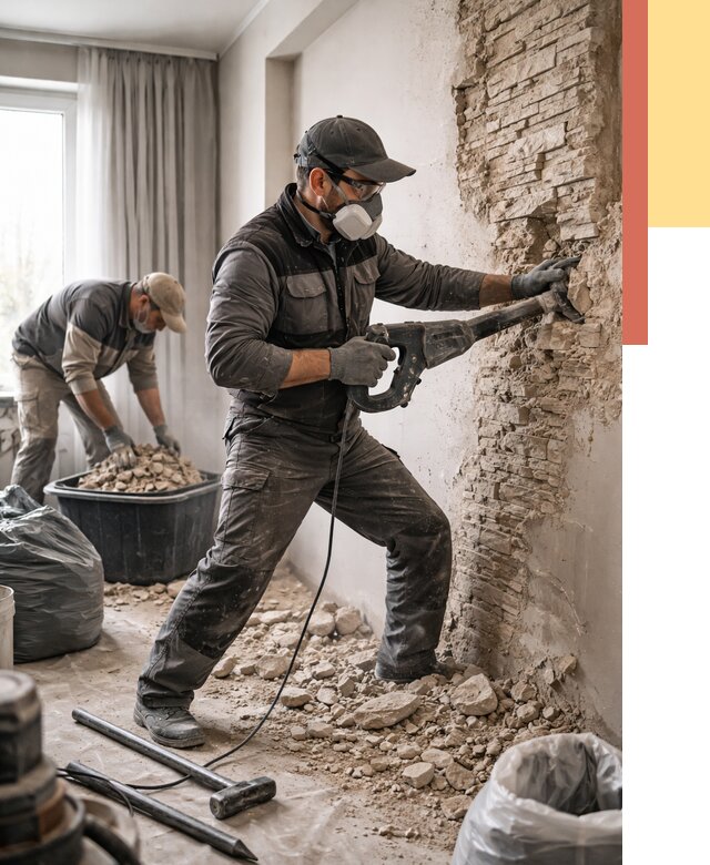 Демонтаж декоративного камня в Кирово-чепецке от 1577 руб/м² — быстро и недорого | ОТДЕЛОЧНИК-Крв