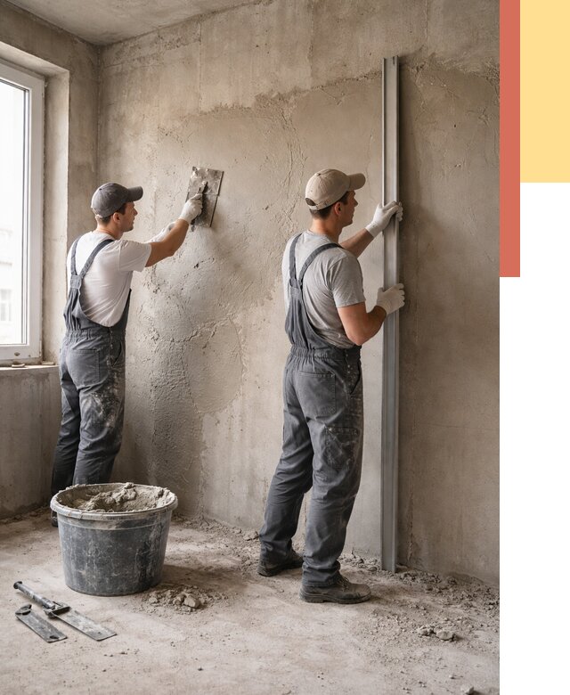 Штукатурка бетонных стен в Кирово-чепецке от 4893 руб/м² — качественно и быстро | ОТДЕЛОЧНИК-Крв