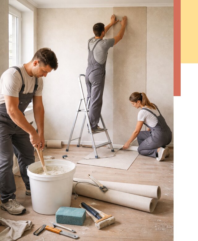 Оклейка стен обоями в Кирово-чепецке от 3806 руб/м2 — быстро и недорого | ОТДЕЛОЧНИК-Крв