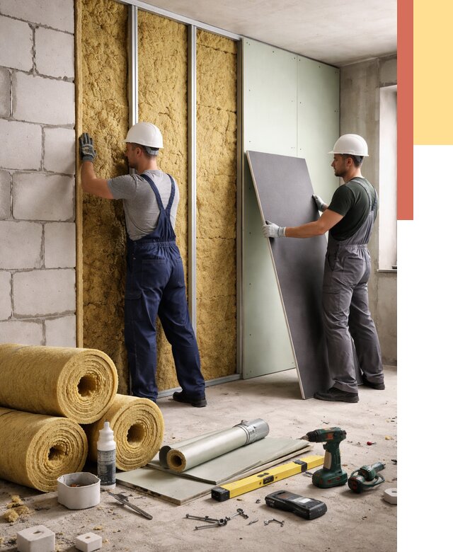 Шумоизоляция перегородок из блоков в Кирово-чепецке от 2012 руб./м² — быстро и недорого | ОТДЕЛОЧНИК-Крв