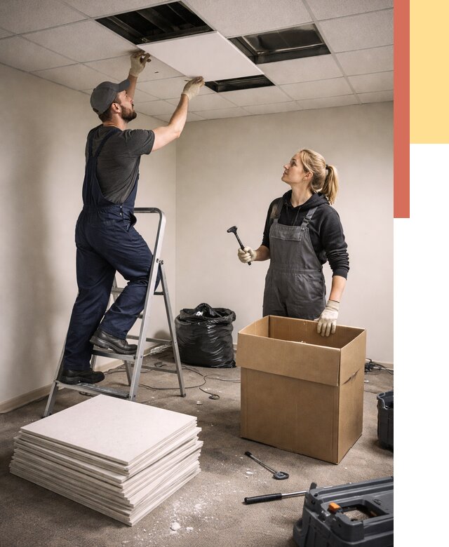 Демонтаж потолочной плитки в Кирово-чепецке от 4893 руб. быстро и недорого | ОТДЕЛОЧНИК-Крв