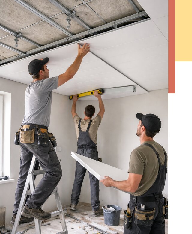 Монтаж потолка из ПВХ панелей в Кирово-чепецке от 3806 руб./м2 — быстро и недорого | ОТДЕЛОЧНИК-Крв