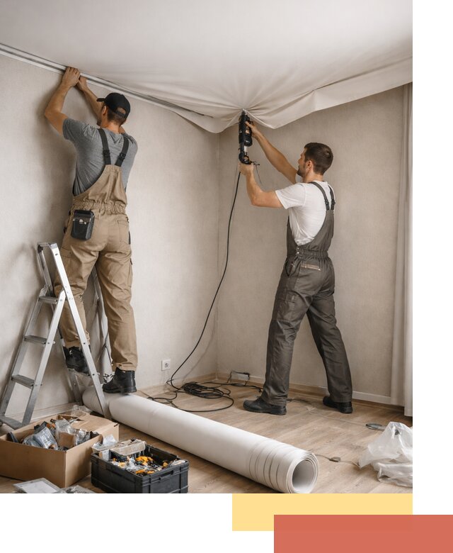 Монтаж цветного натяжного потолка в Кирово-чепецке за один день