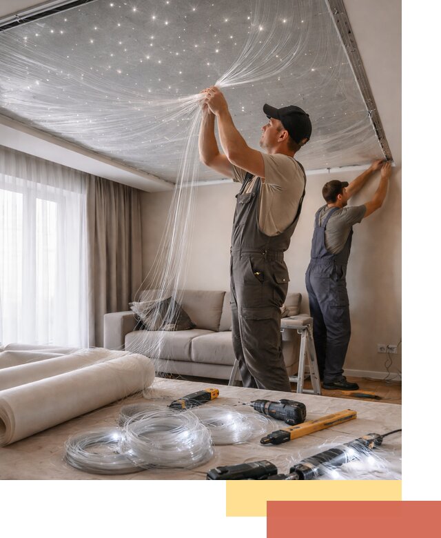 Монтаж натяжного потолка «Звездное небо» в Кирово-чепецке