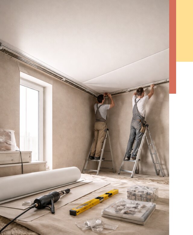 Монтаж натяжного потолка в спальне в Кирово-чепецке от 4132 руб. под ключ | ОТДЕЛОЧНИК-Крв