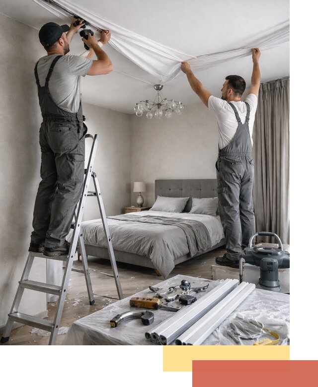 Монтаж натяжного потолка в спальне в Кирово-чепецке