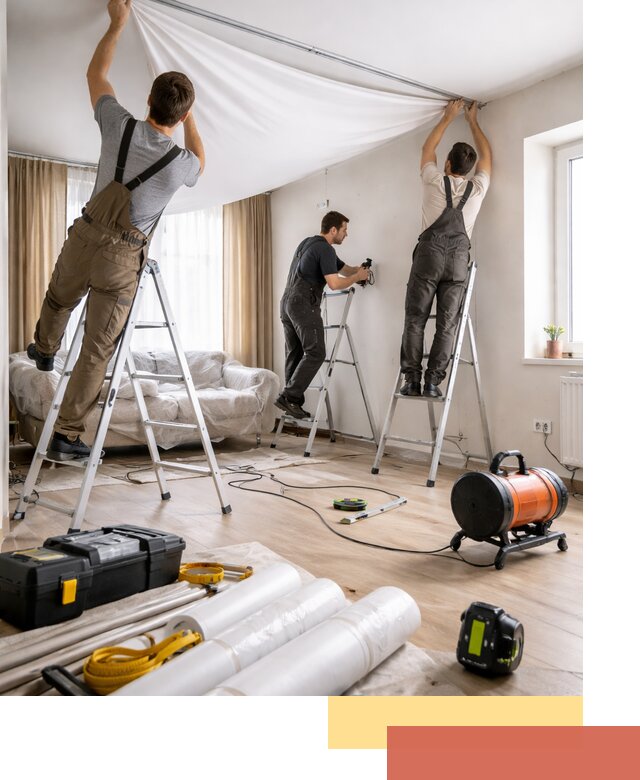 Монтаж натяжного потолка в гостиной в Кирово-чепецке