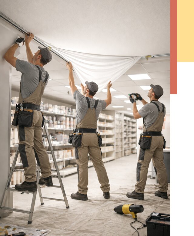 Монтаж натяжного потолка в магазине в Кирово-чепецке от 4893 руб. быстро и недорого | ОТДЕЛОЧНИК-Крв