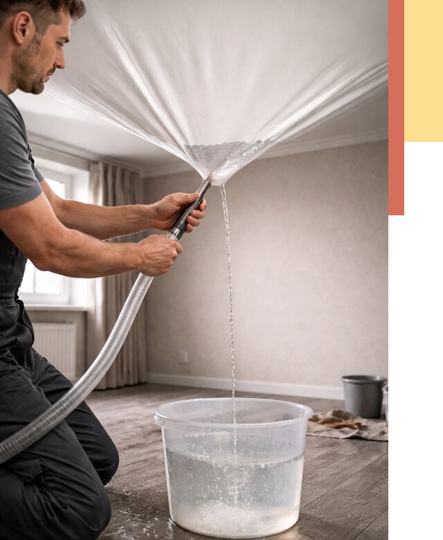 Слив воды с натяжного потолка в Кирово-чепецке от 2719 руб. быстро и недорого | ОТДЕЛОЧНИК-Крв