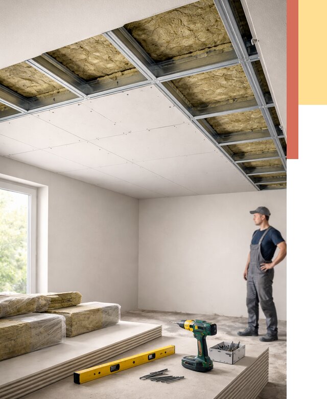 Звукоизоляция потолка ГКЛ в Кирово-чепецке от 1033 руб. — монтаж под ключ | ОТДЕЛОЧНИК-Крв